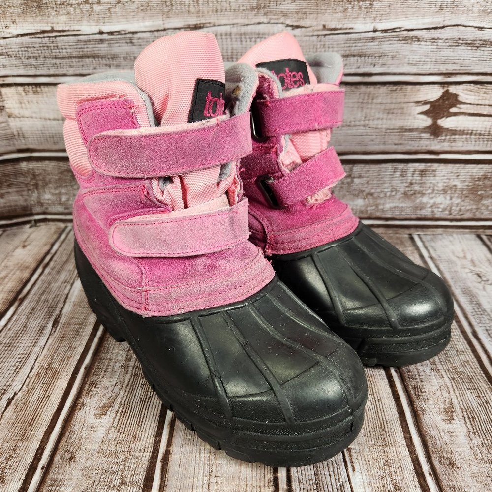 TOTES Youth Girl's 4 Winter Snow Boot Kendra Pink Hook and Loop 73277